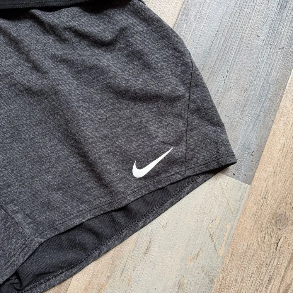 Nike Tempo Women’s M Dri-FIT Running Shorts Gray Logo Waistband Drawstring